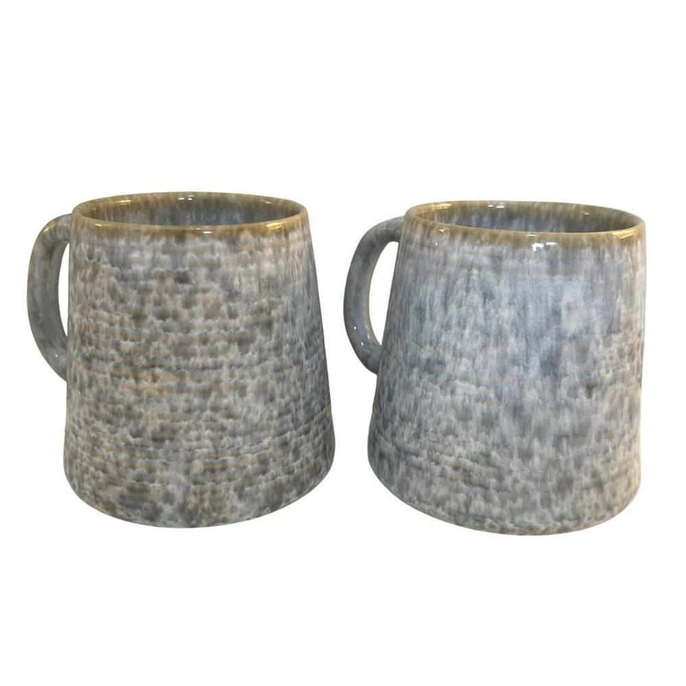 Barcela Gray Blue Speckled Handmade Ceramic Coffee Mug Set of 2 New!